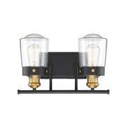 Macauley 2-Light Bathroom Vanity Light in Vintage Black with Warm Brass