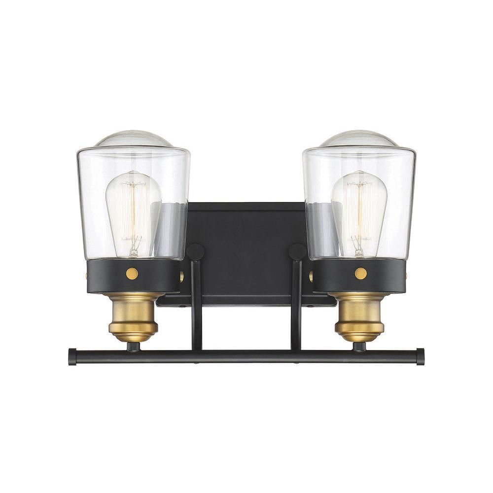 Macauley 2-Light Bathroom Vanity Light in Vintage Black with Warm Brass