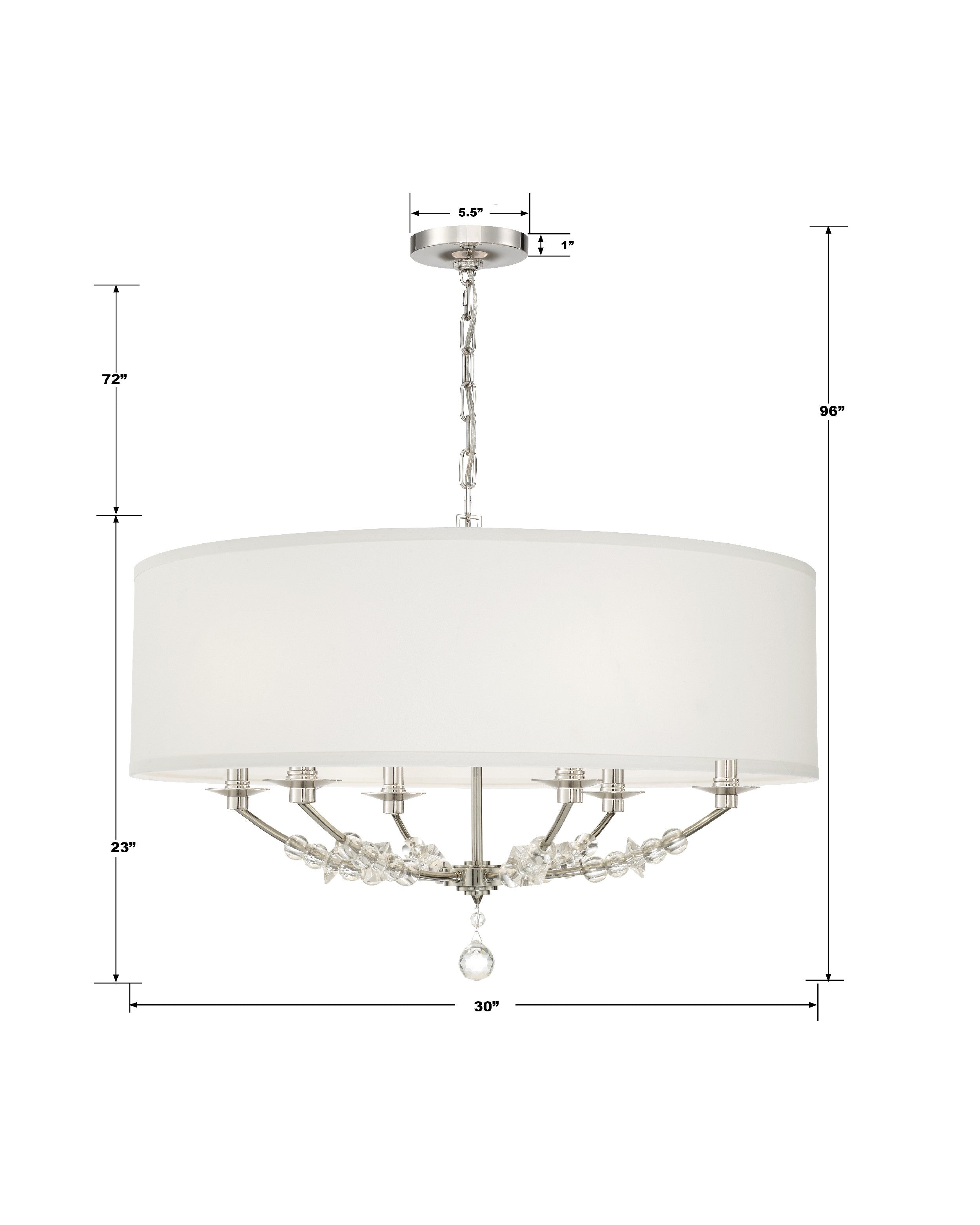 Crystorama Mirage 8006-PN – 30 Inch – 6 Light – Chandelier – Polished Nickel – Dry Rated