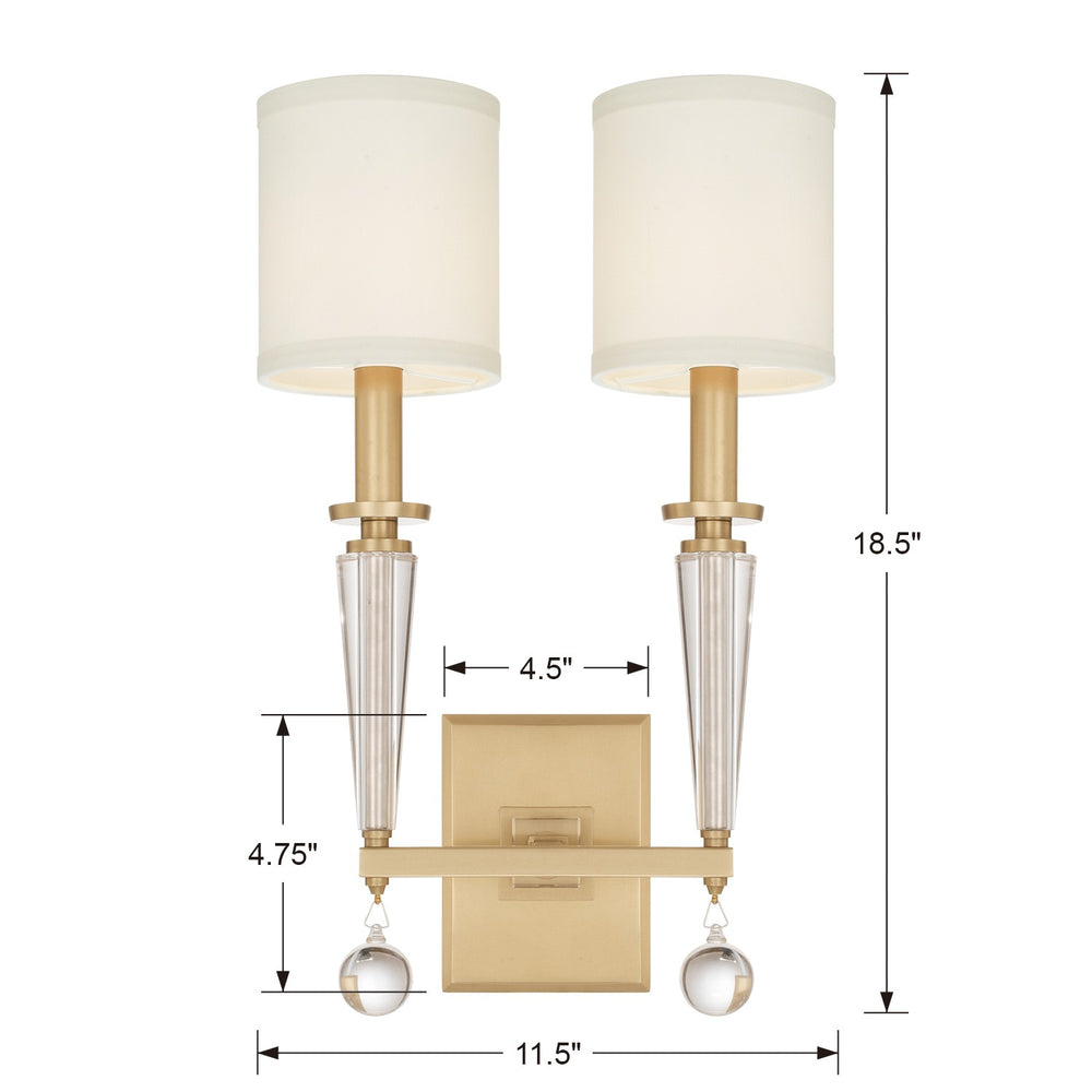 Crystorama Lighting 8102-AG Paxton 2 Light Sconce, UL Dry Rated, Aged Brass