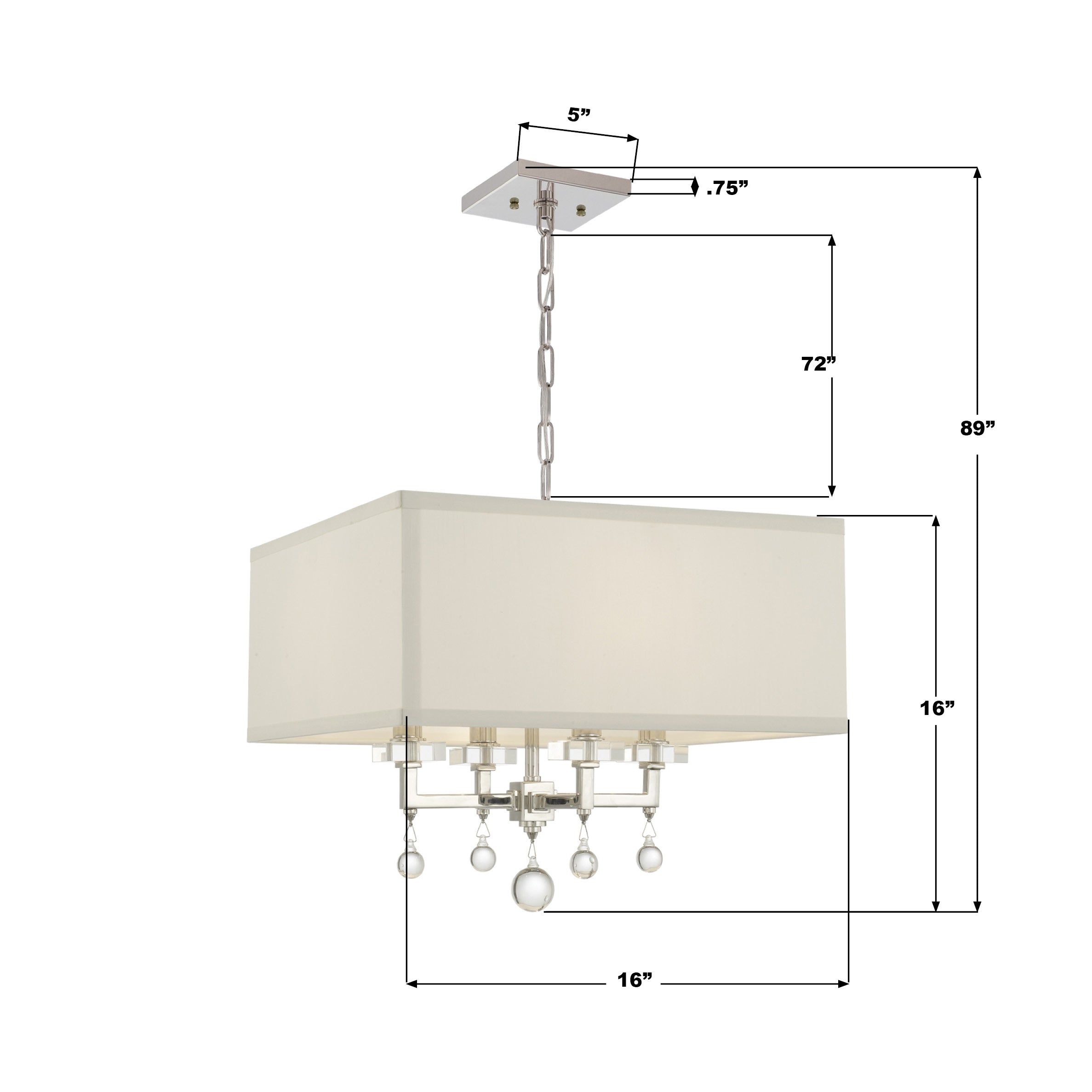 Crystorama Paxton 8105-PN – 16 Inch – 4 Light – Chandelier – Polished Nickel – Dry Rated