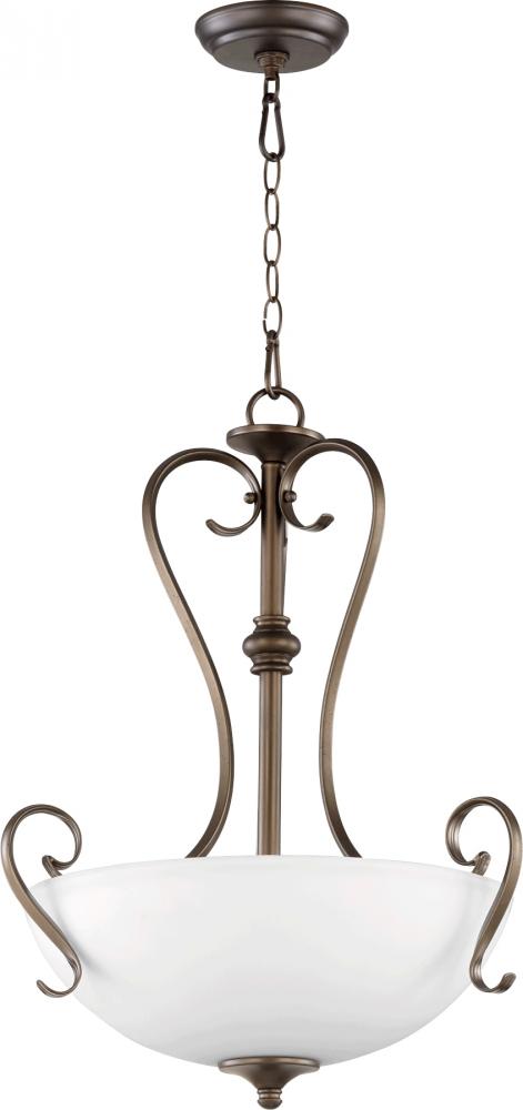 Quorum Lighting POWELL 8108-3-86 Pendant Transitional - Oiled Bronze W Satin Opal