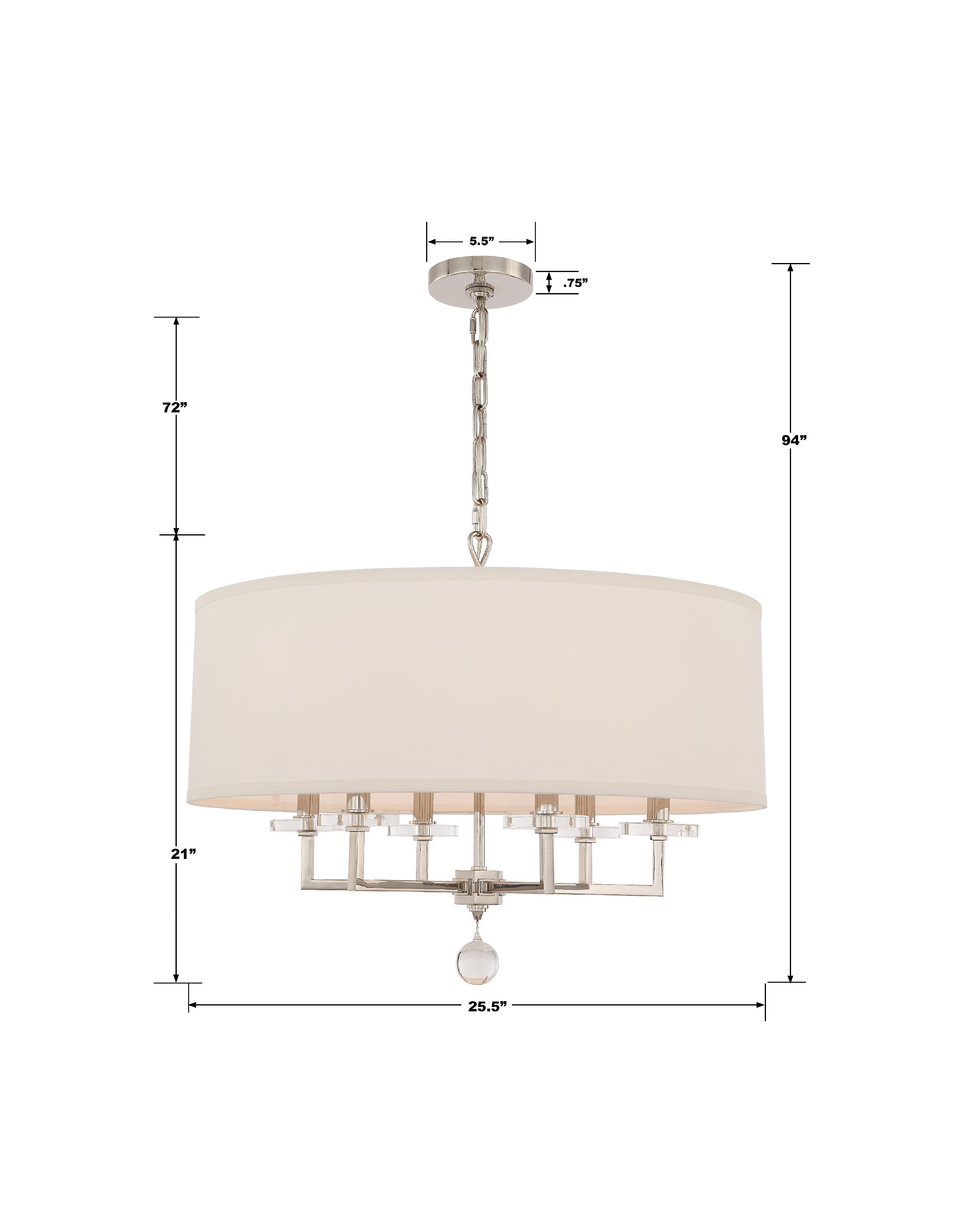Crystorama Paxton 8116-PN – 25.5 Inch – 6 Light – Chandelier – Polished Nickel – Dry Rated