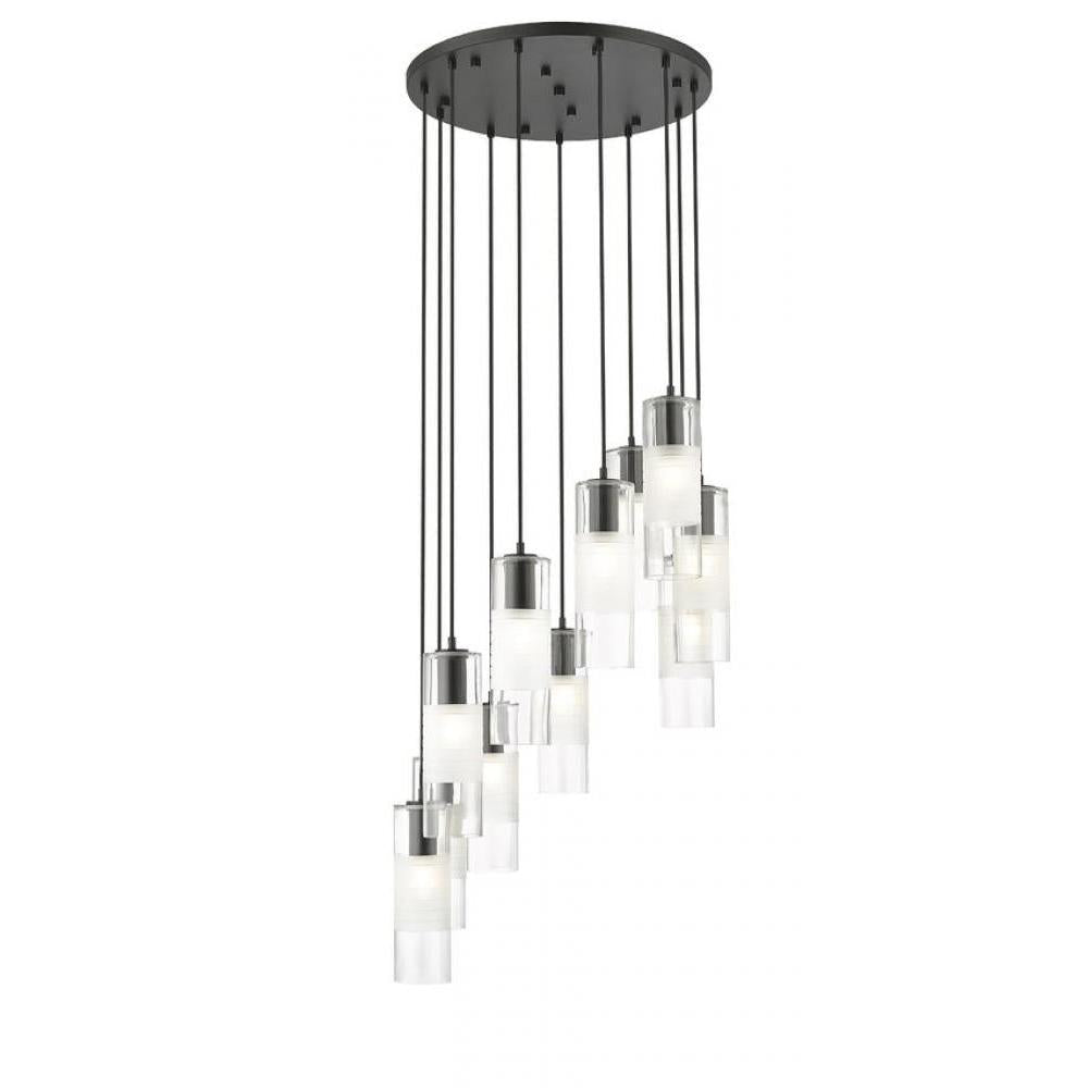 11 Light Chandelier-Clear+Frosted