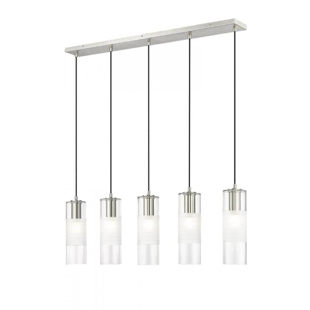 5 Light Linear Chandelier-Clear+Frosted