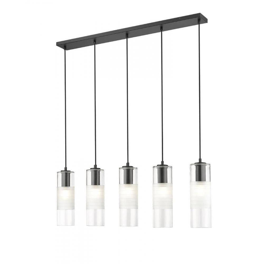 5 Light Linear Chandelier-Clear+Frosted