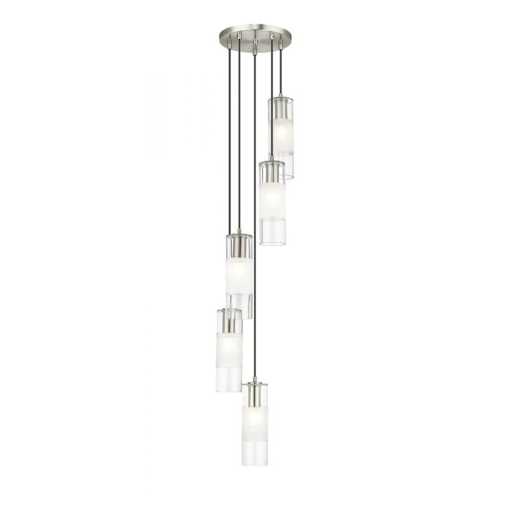 5 Light Chandelier-Clear+Frosted