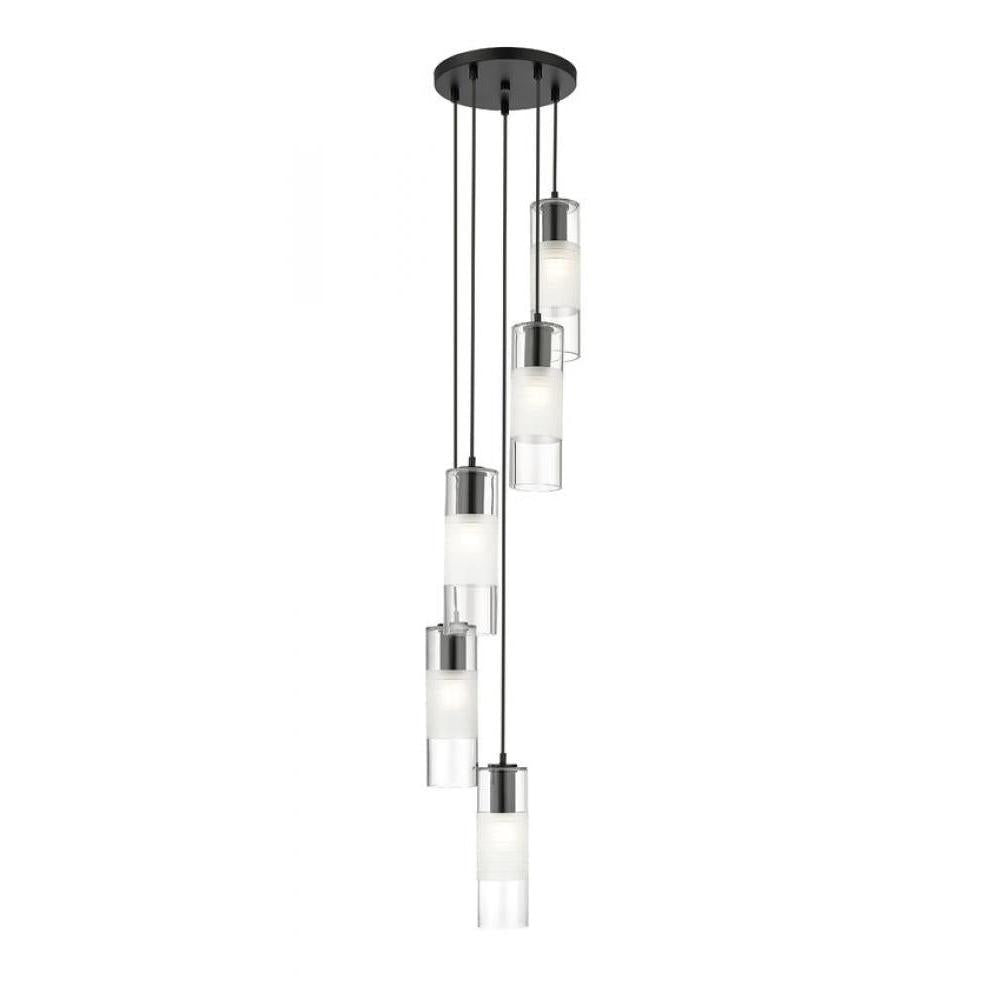 5 Light Chandelier-Clear+Frosted