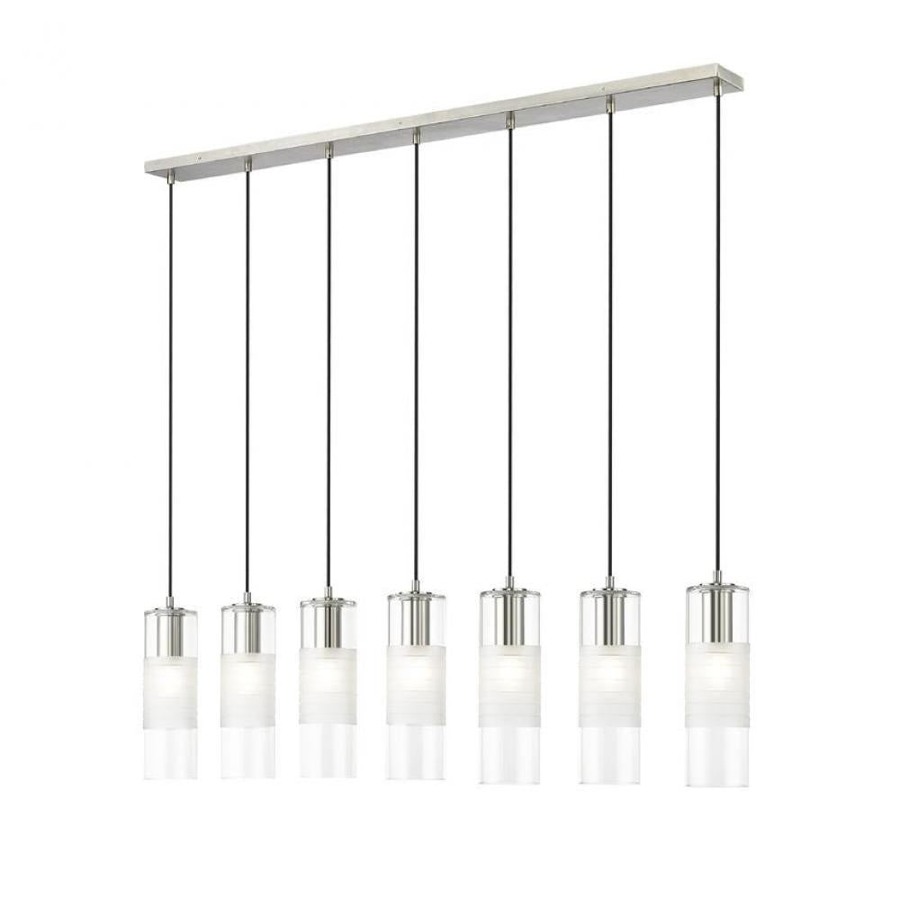 7 Light Linear Chandelier-Clear+Frosted