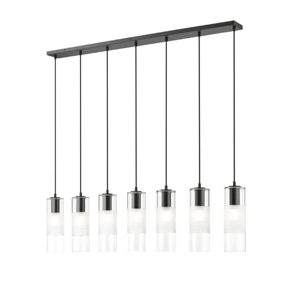 7 Light Linear Chandelier-Clear+Frosted