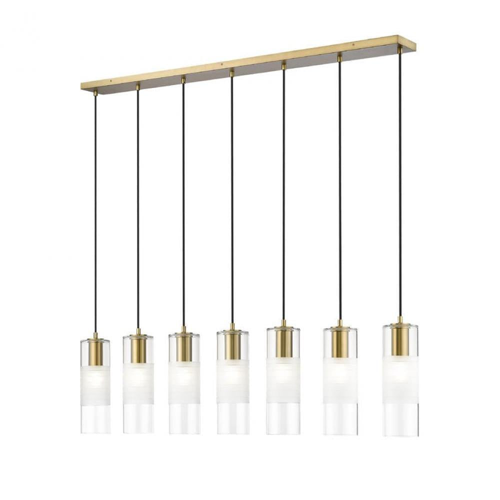 7 Light Linear Chandelier-Clear+Frosted