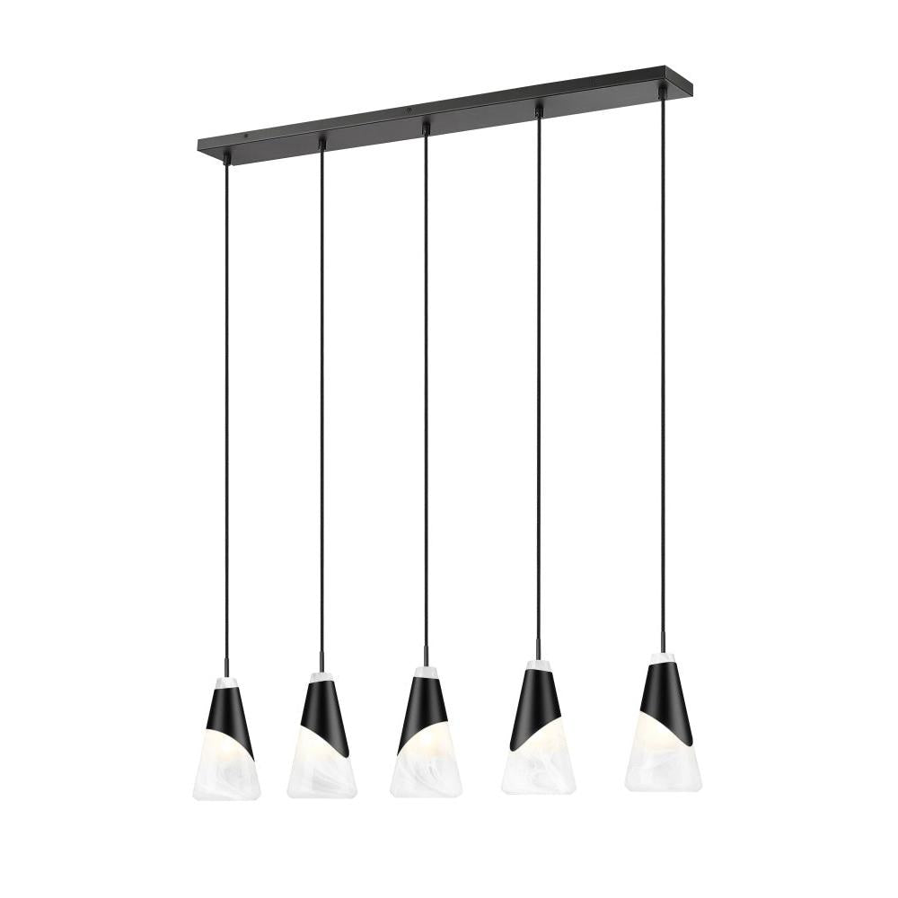 5 Light Linear Chandelier-White Swirl