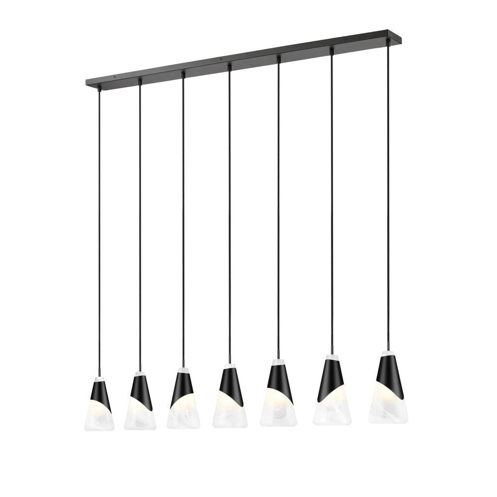 7 Light Linear Chandelier-White Swirl