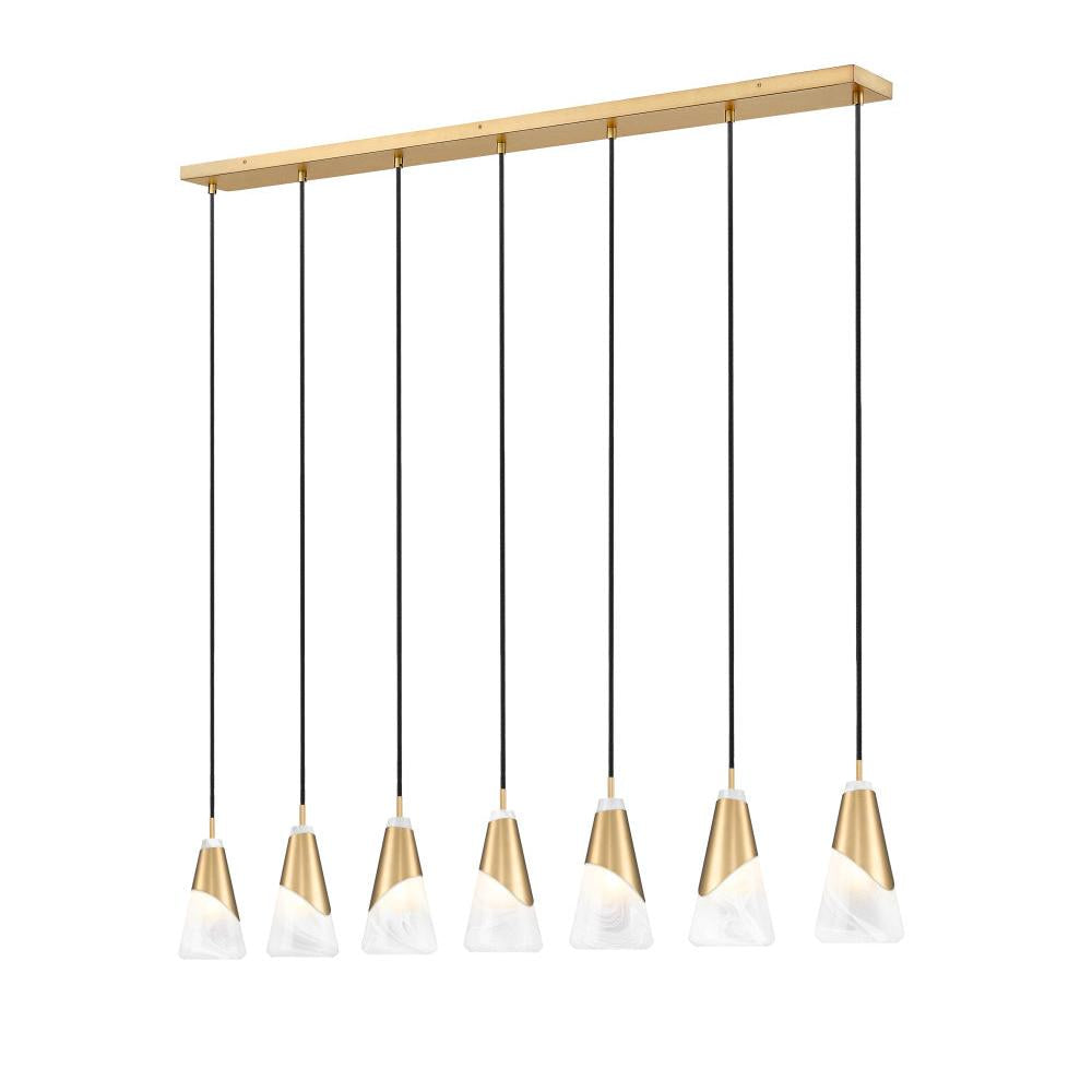 7 Light Linear Chandelier-White Swirl