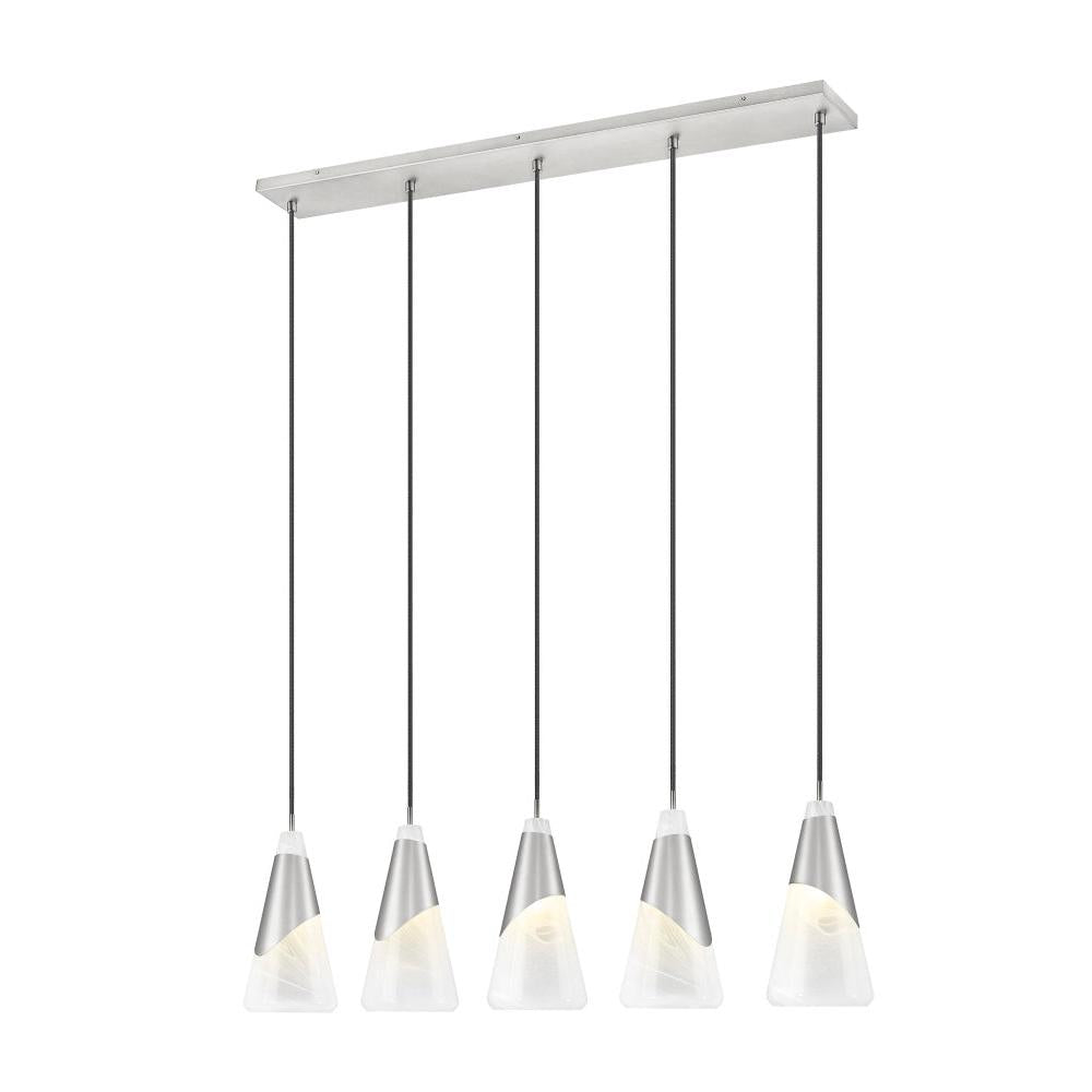 5 Light Linear Chandelier-White Swirl
