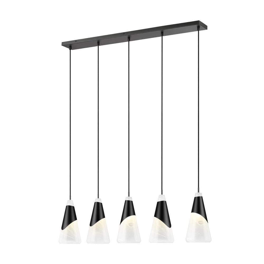 5 Light Linear Chandelier-White Swirl
