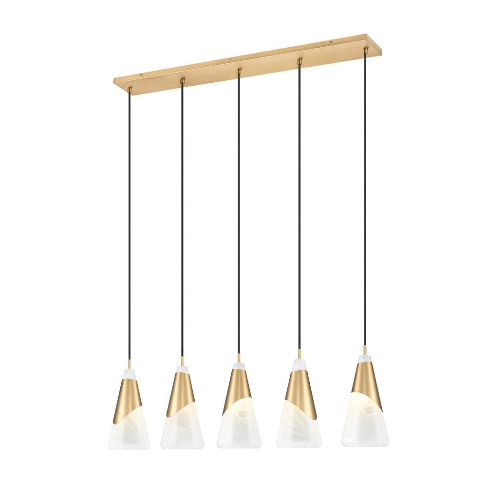 5 Light Linear Chandelier-White Swirl