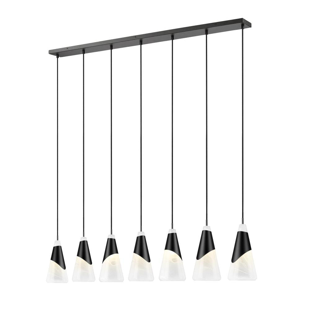 7 Light Linear Chandelier-White Swirl
