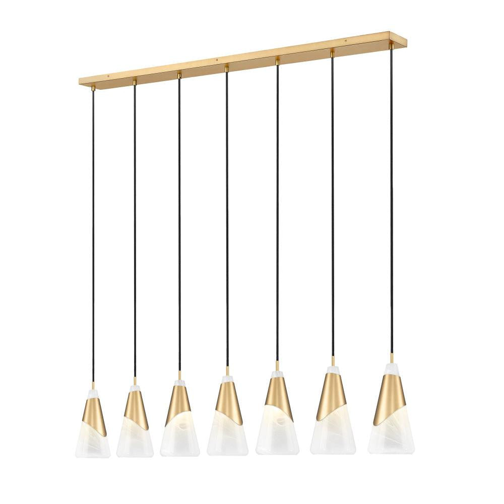 7 Light Linear Chandelier-White Swirl