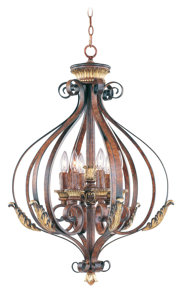 Livex Lighting VILLA VERONA 8557-63 Foyer Traditional - Hand Applied Verona Bronze With Aged Gold Leaf Accents