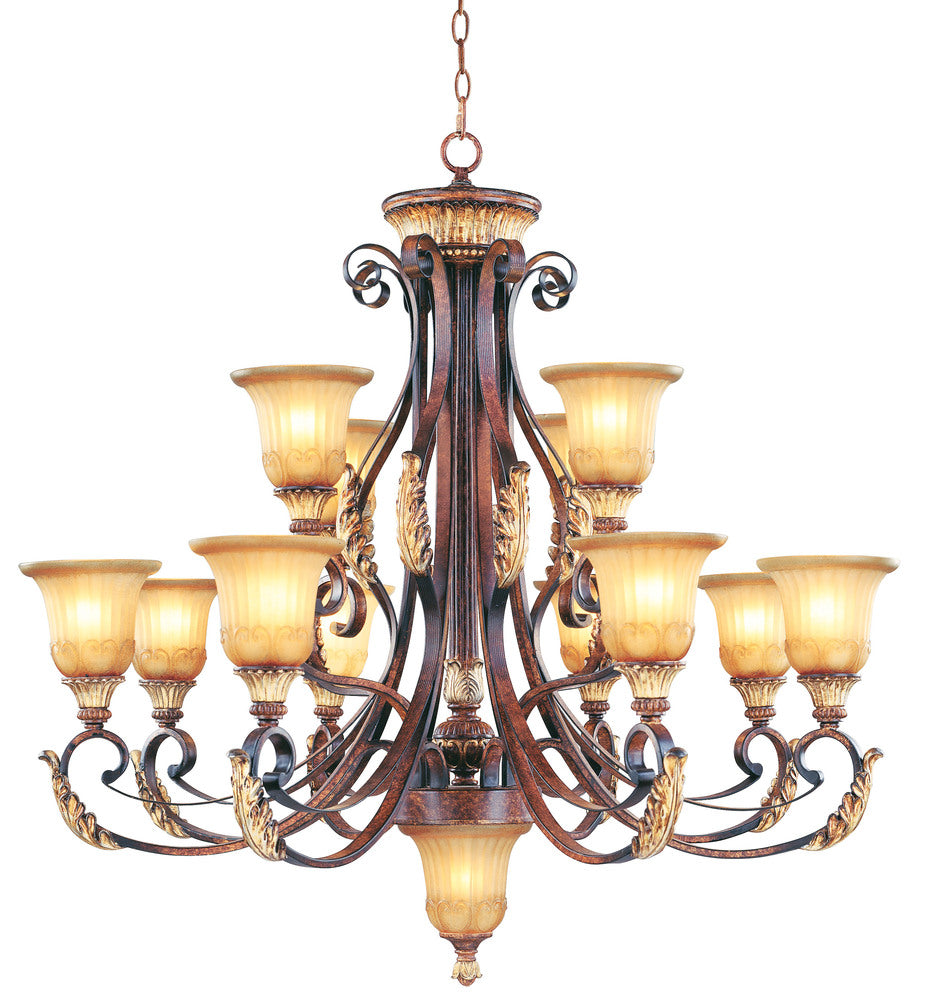 Livex Lighting VILLA VERONA 8559-63 Chandelier Traditional - Hand Applied Verona Bronze With Aged Gold Leaf Accents