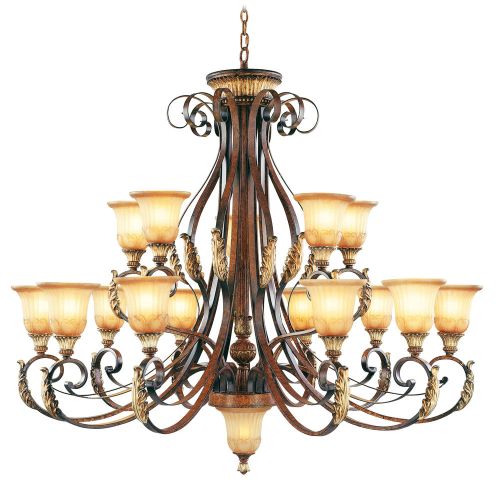 Livex Lighting VILLA VERONA 8568-63 Chandelier Traditional - Hand Applied Verona Bronze With Aged Gold Leaf Accents