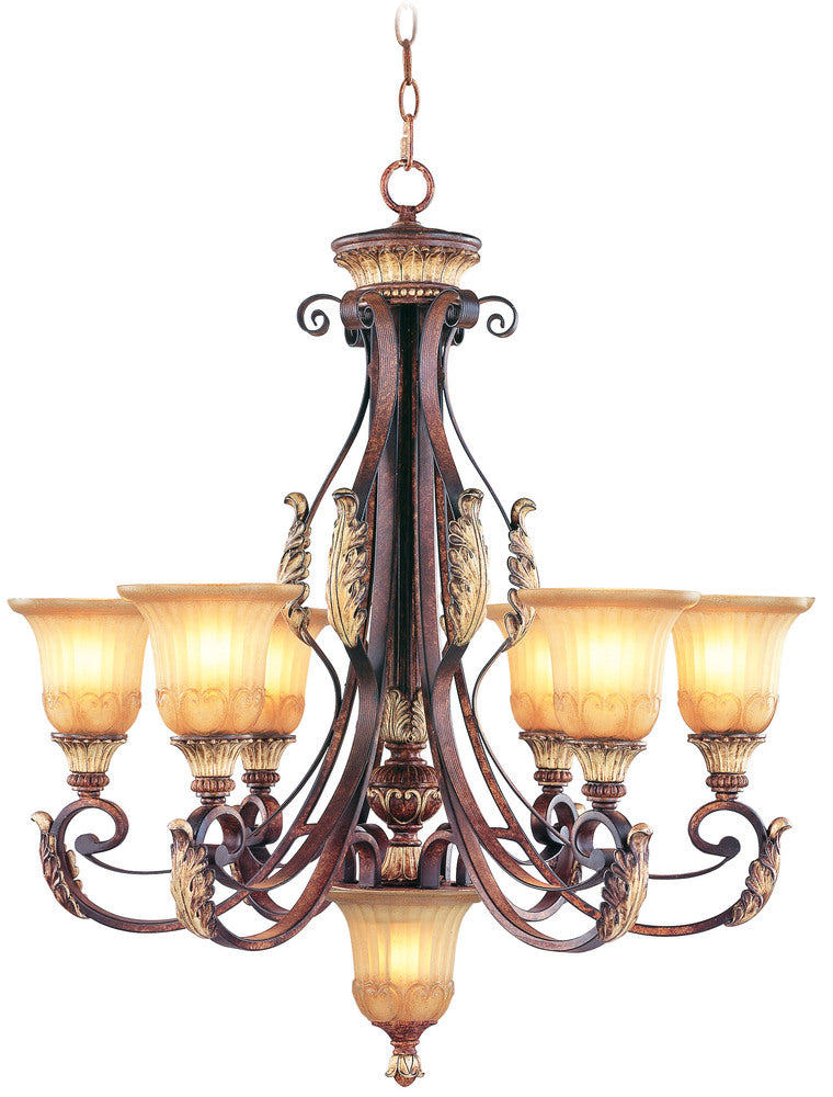 Livex Lighting VILLA VERONA 8576-63 Chandelier Traditional - Hand Applied Verona Bronze With Aged Gold Leaf Accents