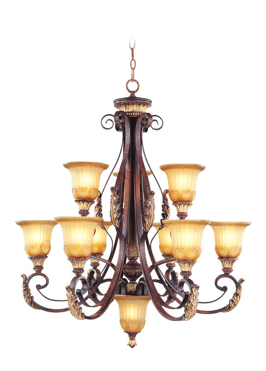 Livex Lighting VILLA VERONA 8579-63 Chandelier Traditional - Hand Applied Verona Bronze With Aged Gold Leaf Accents