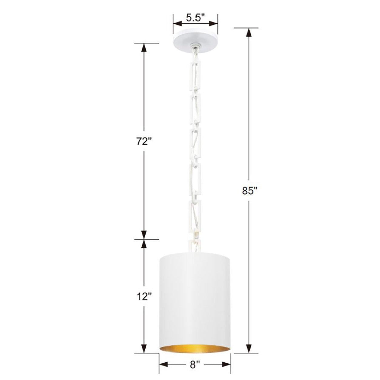 Crystorama Alston 8680-MT-GA – 8 Inch – 1 Light – Pendant Light – Matte White + Antique Gold – Dry Rated