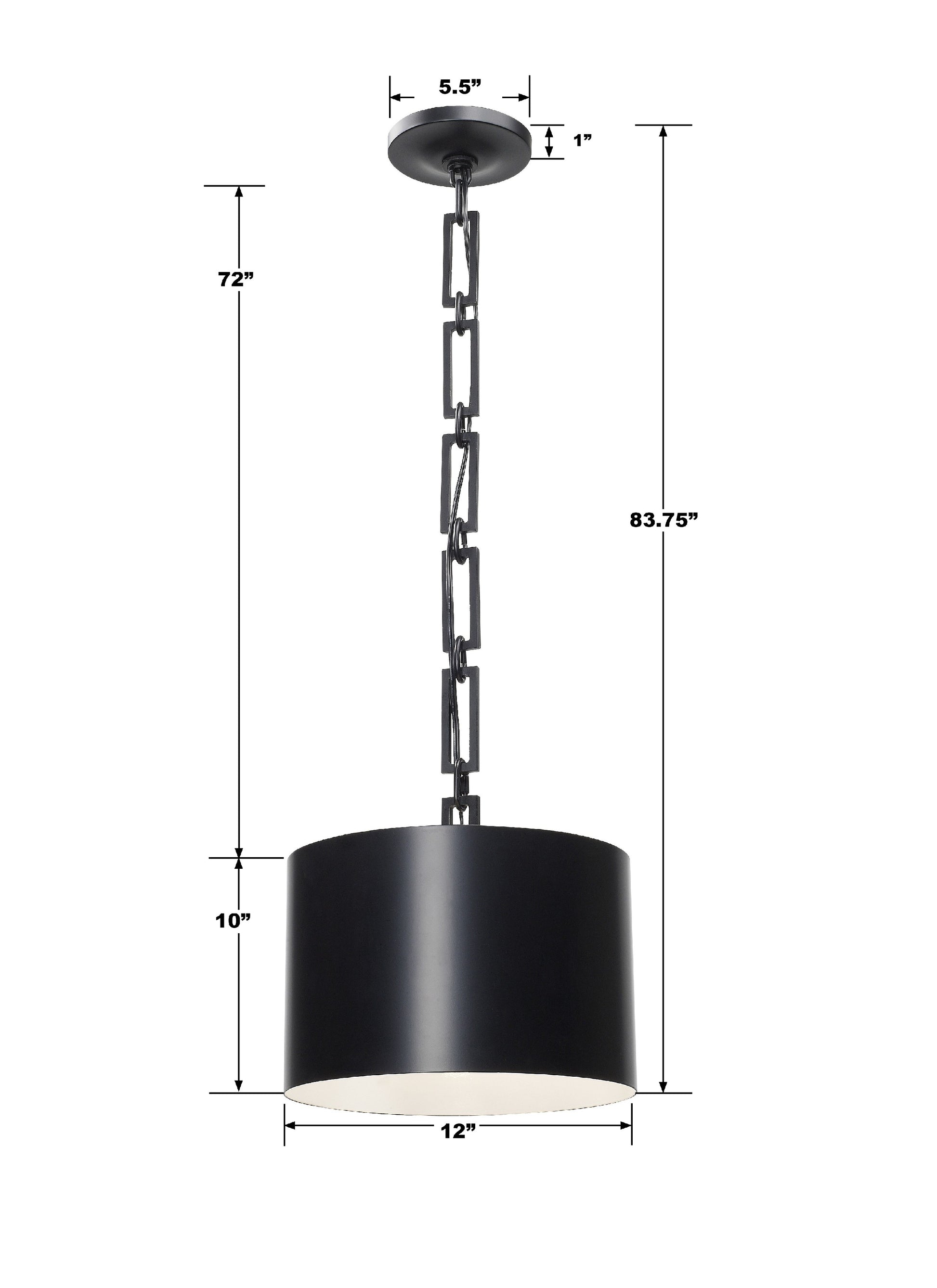 Crystorama Alston 8683-MK-WH – 12 Inch – 1 Light – Pendant Light – Matte Black + White – Dry Rated