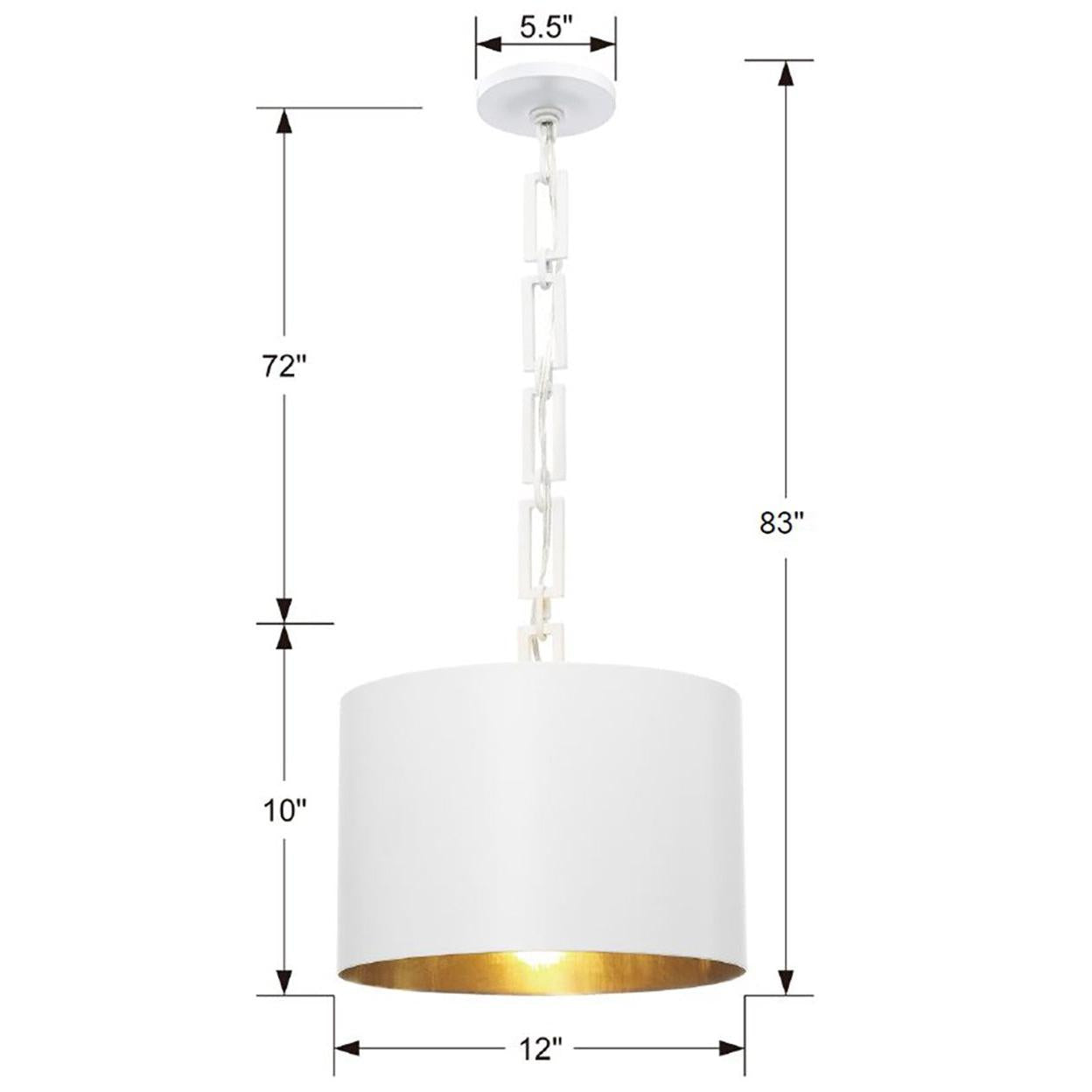 Crystorama Alston 8683-MT-GA – 12 Inch – 1 Light – Pendant Light – Matte White + Antique Gold – Dry Rated