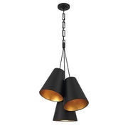 Crystorama Alston 8684-MK-GA – 20 Inch – 3 Light – Pendant Light – Matte Black + Antique Gold – Damp Rated