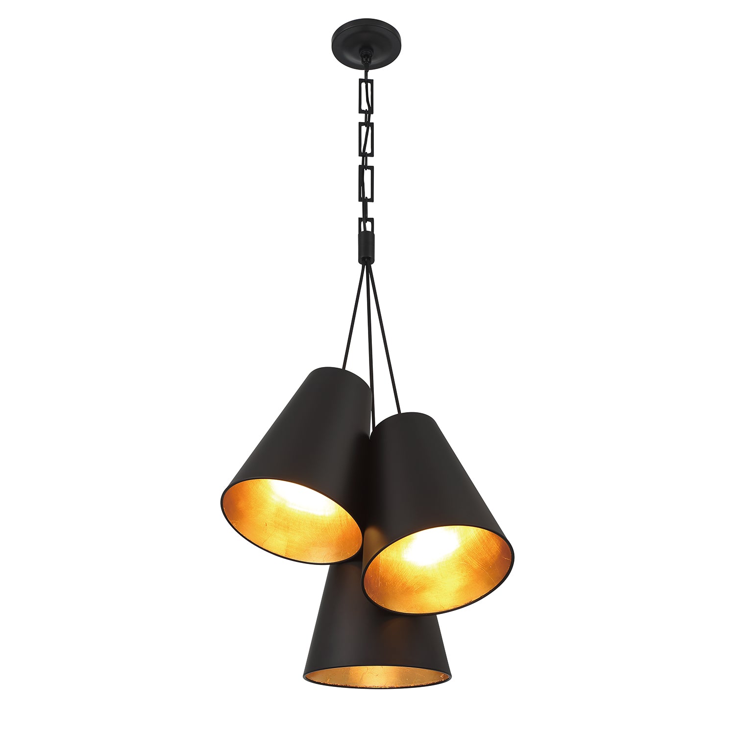 Crystorama Alston 8684-MK-GA – 20 Inch – 3 Light – Pendant Light – Matte Black + Antique Gold – Damp Rated