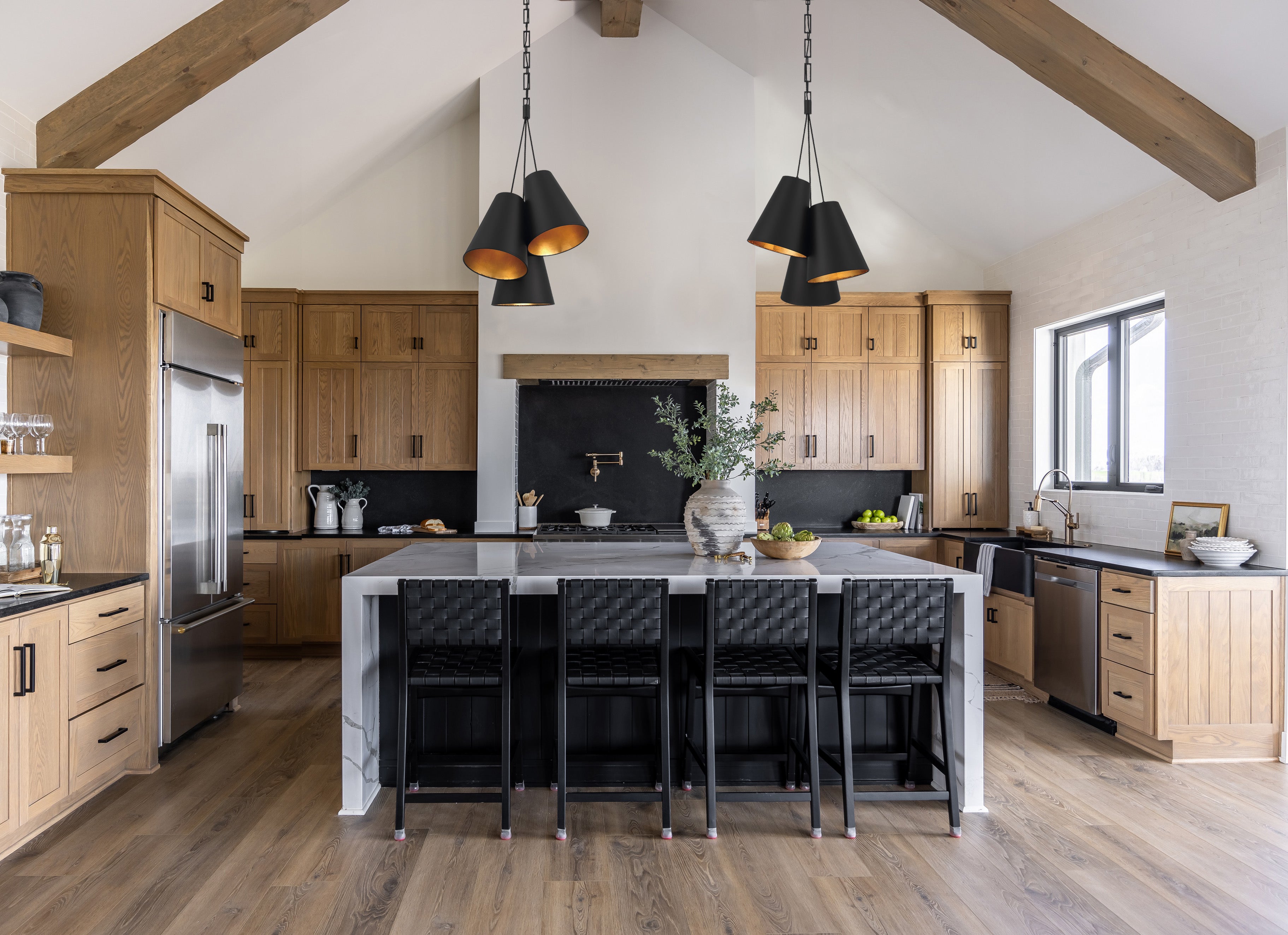 Crystorama Alston 8684-MK-GA – 20 Inch – 3 Light – Pendant Light – Matte Black + Antique Gold – Damp Rated