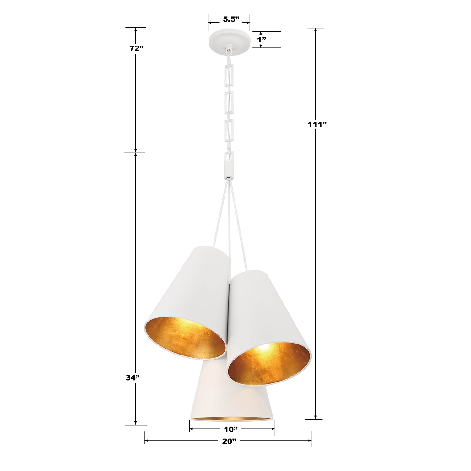 Crystorama Alston 8684-MT-GA – 20 Inch – 3 Light – Pendant Light – Matte White + Antique Gold – Damp Rated