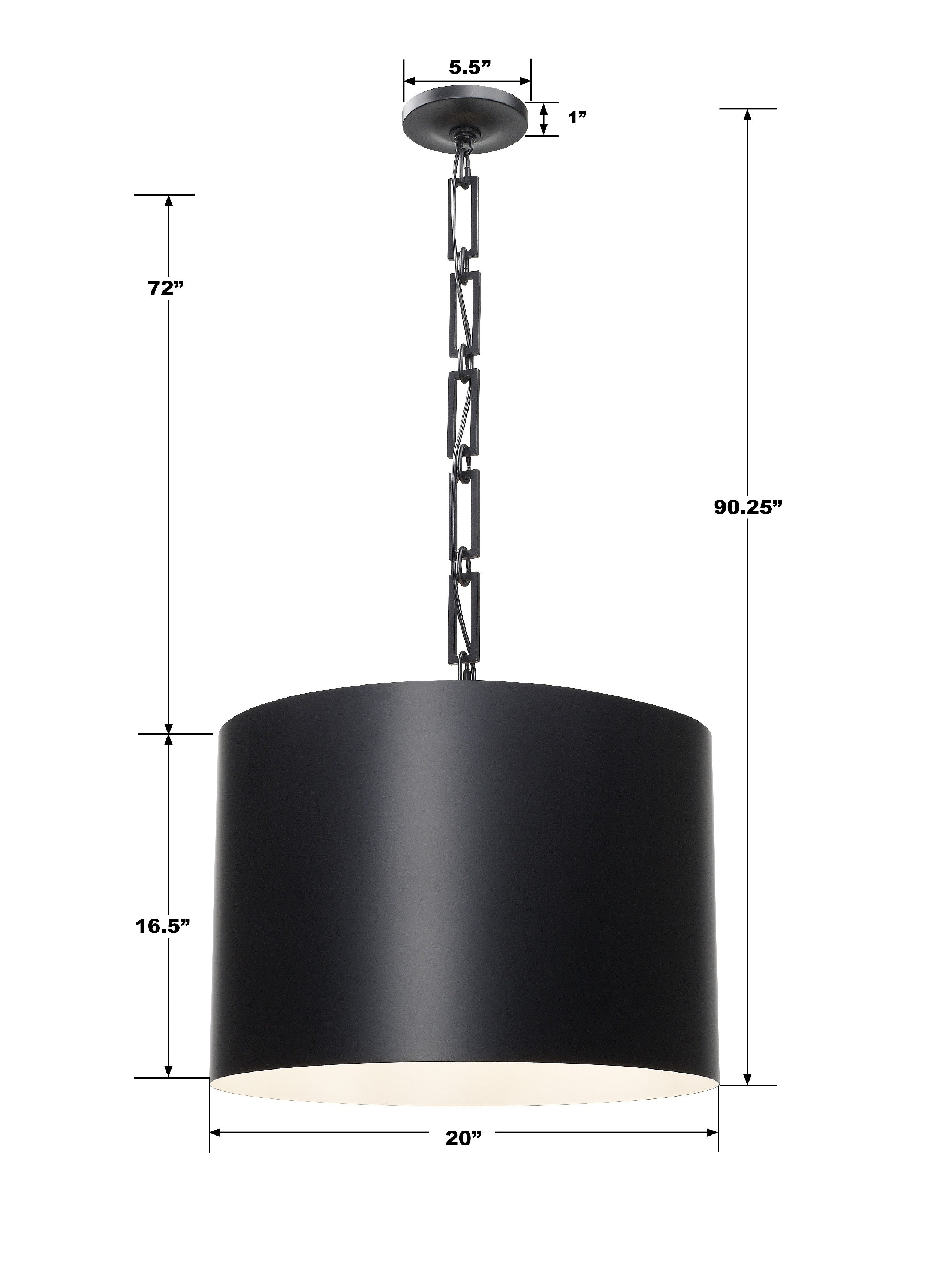 Crystorama Alston 8686-MK-WH – 20 Inch – 6 Light – Pendant Light – Matte Black + White – Dry Rated