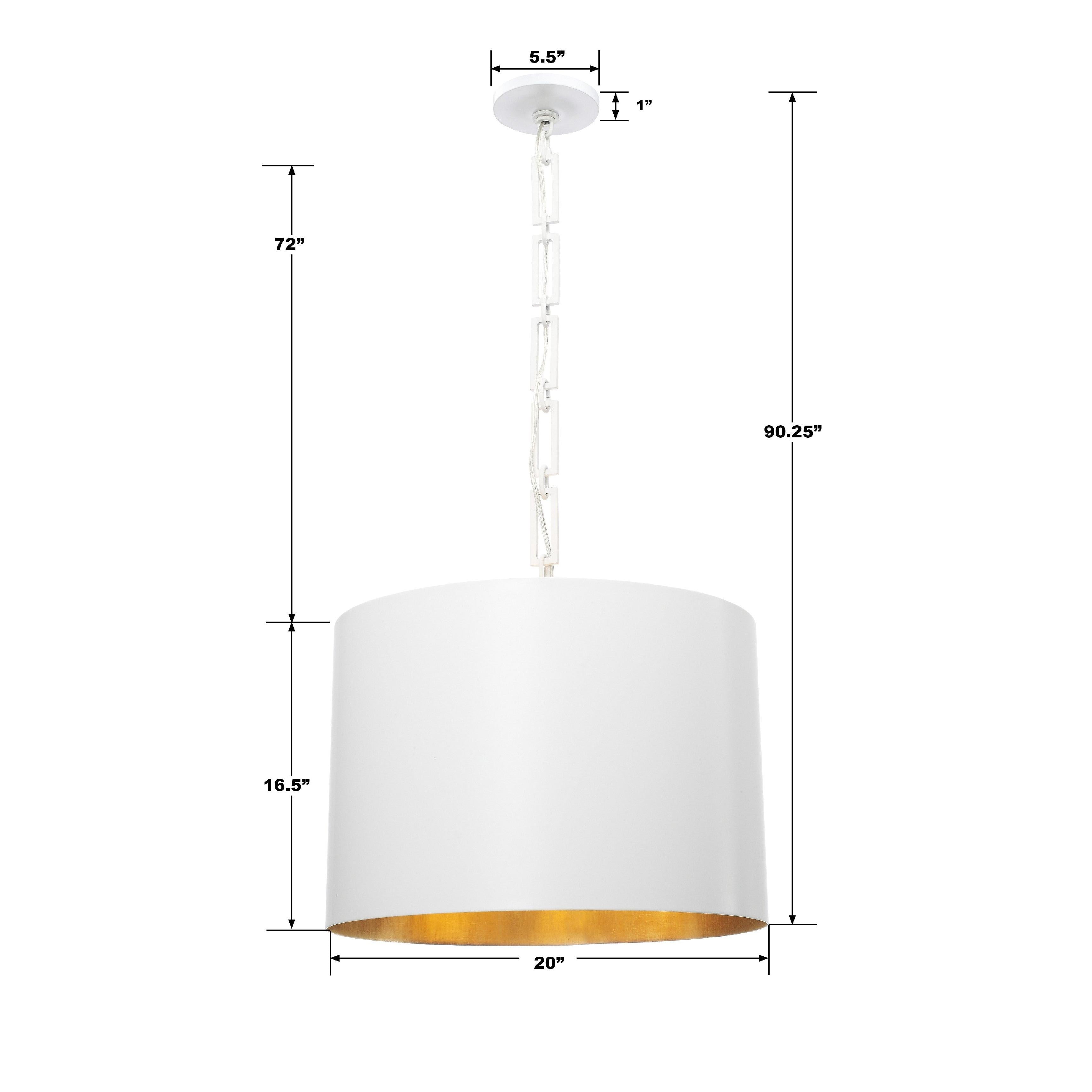 Crystorama Alston 8686-MT-GA – 20 Inch – 6 Light – Pendant Light – Matte White + Antique Gold – Dry Rated