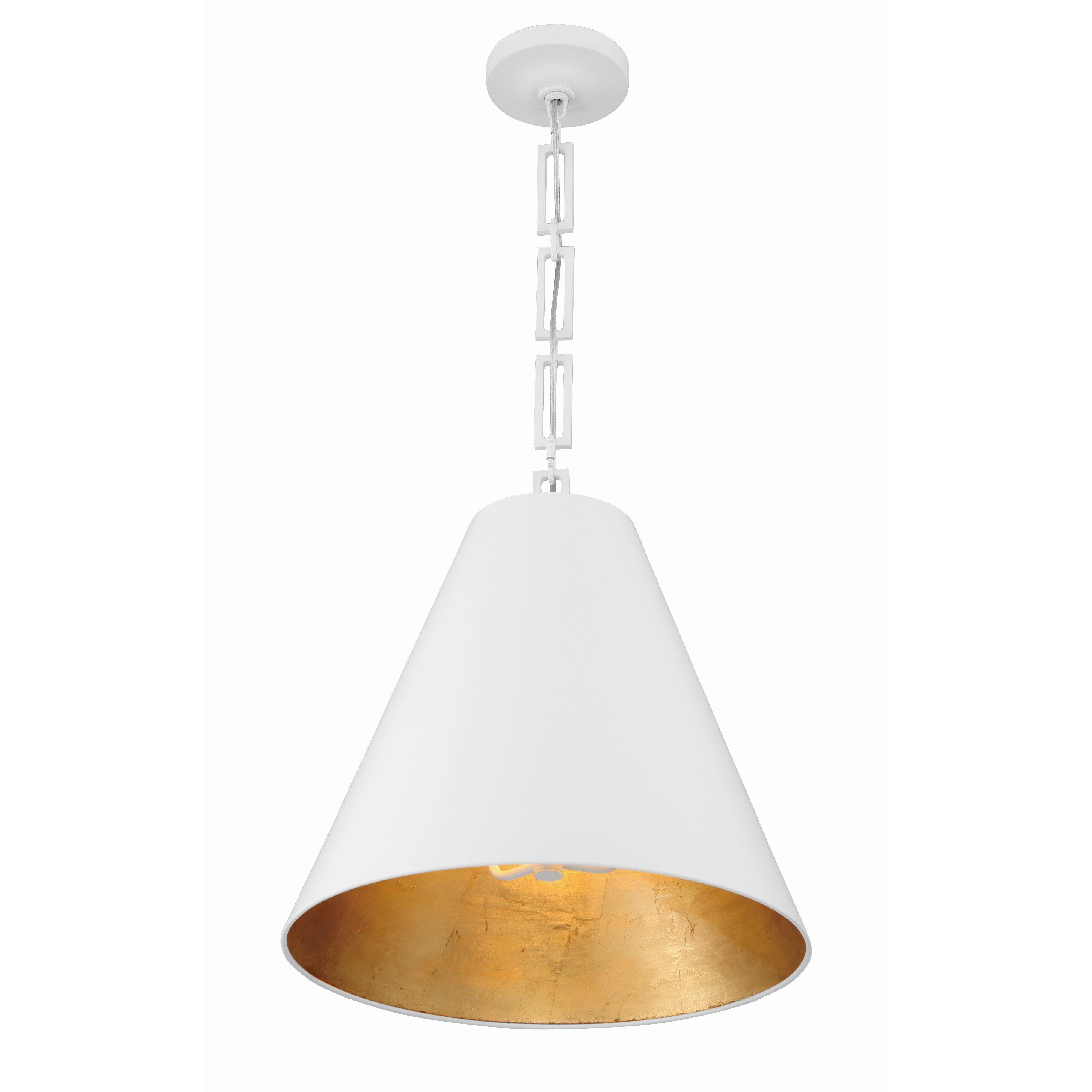 Crystorama Alston 8687-MT-GA – 18 Inch – 3 Light – Pendant Light – Matte White + Antique Gold – Dry Rated