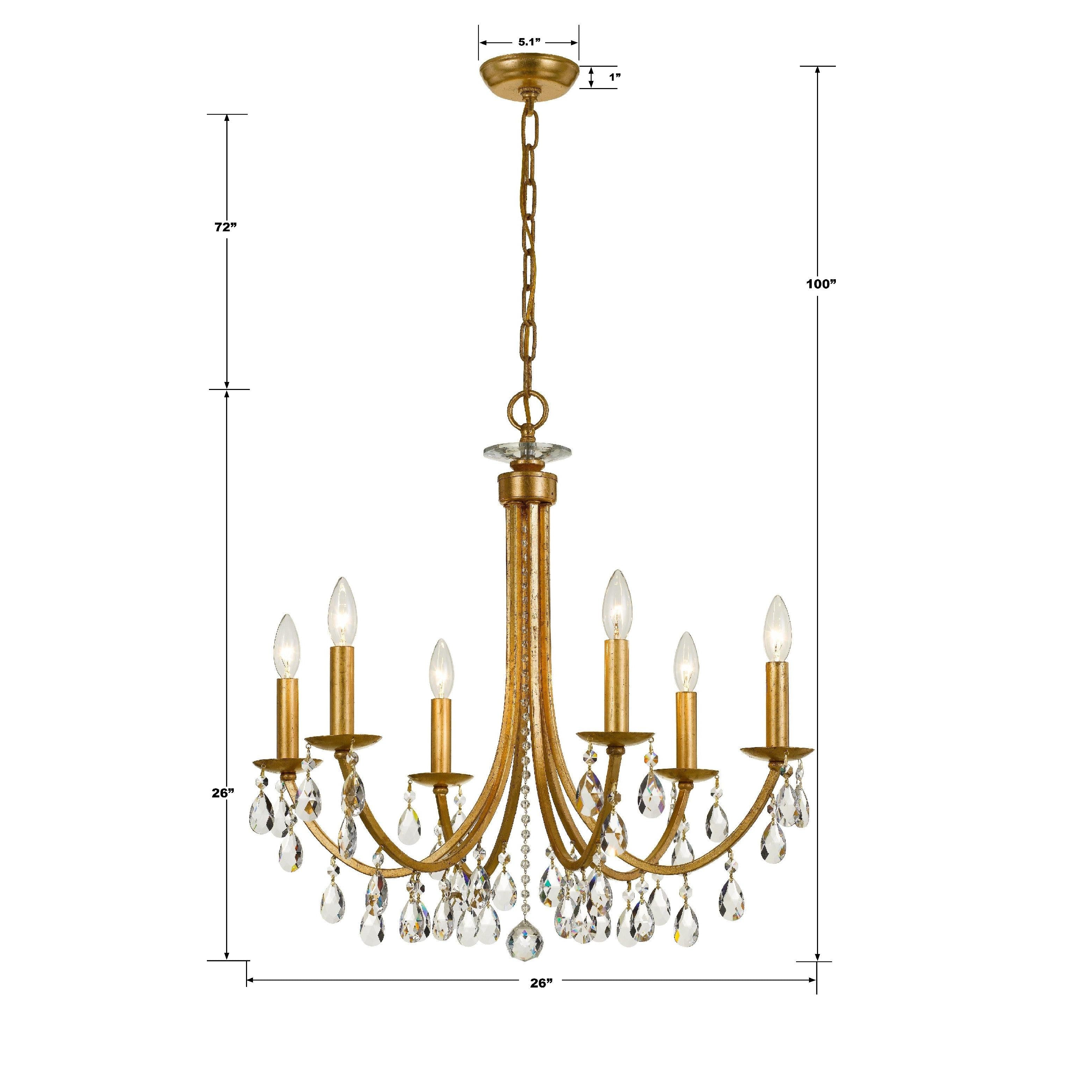 Crystorama Bridgehampton 8826-GA-CL-MWP – 26 Inch – 6 Light – Chandelier – Clear Crystal – Antique Gold – Dry Rated