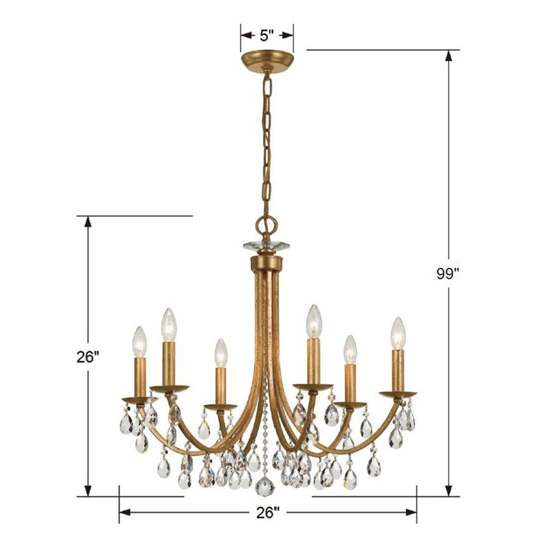 Crystorama Bridgehampton 8826-GA-CL-SAQ – 26 Inch – 6 Light – Chandelier – Clear Crystal – Antique Gold – Dry Rated