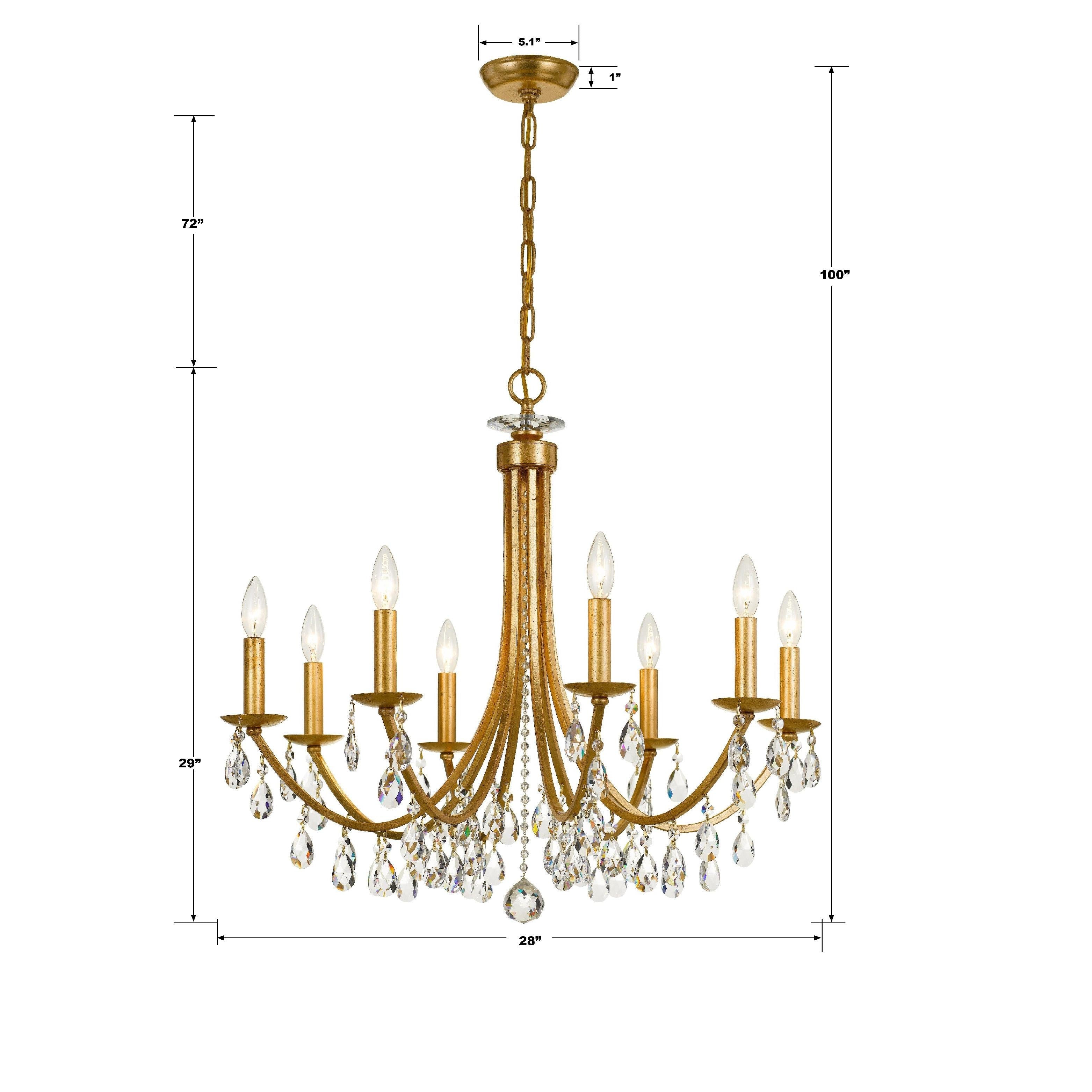 Crystorama Bridgehampton 8828-GA-CL-MWP – 28 Inch – 8 Light – Chandelier – Clear Crystal – Antique Gold – Dry Rated