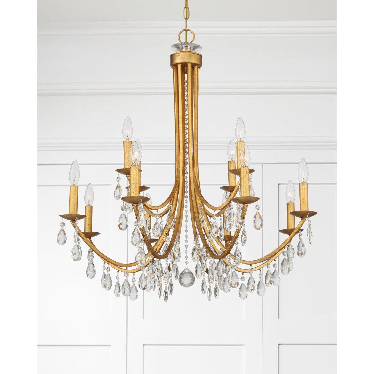 Crystorama Bridgehampton 8829-GA-CL-MWP – 32 Inch – 12 Light – Chandelier – Clear Crystal – Antique Gold – Dry Rated