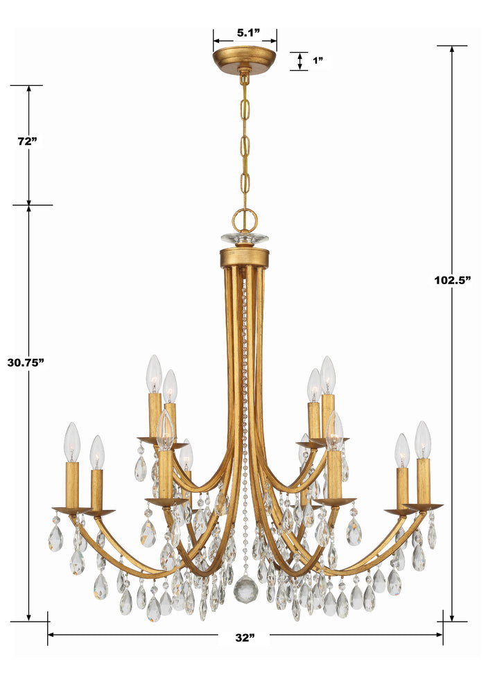 Crystorama BRIDGEHAMPTON 8829-GA-CL-MWP Chandelier Contemporary - Antique Gold