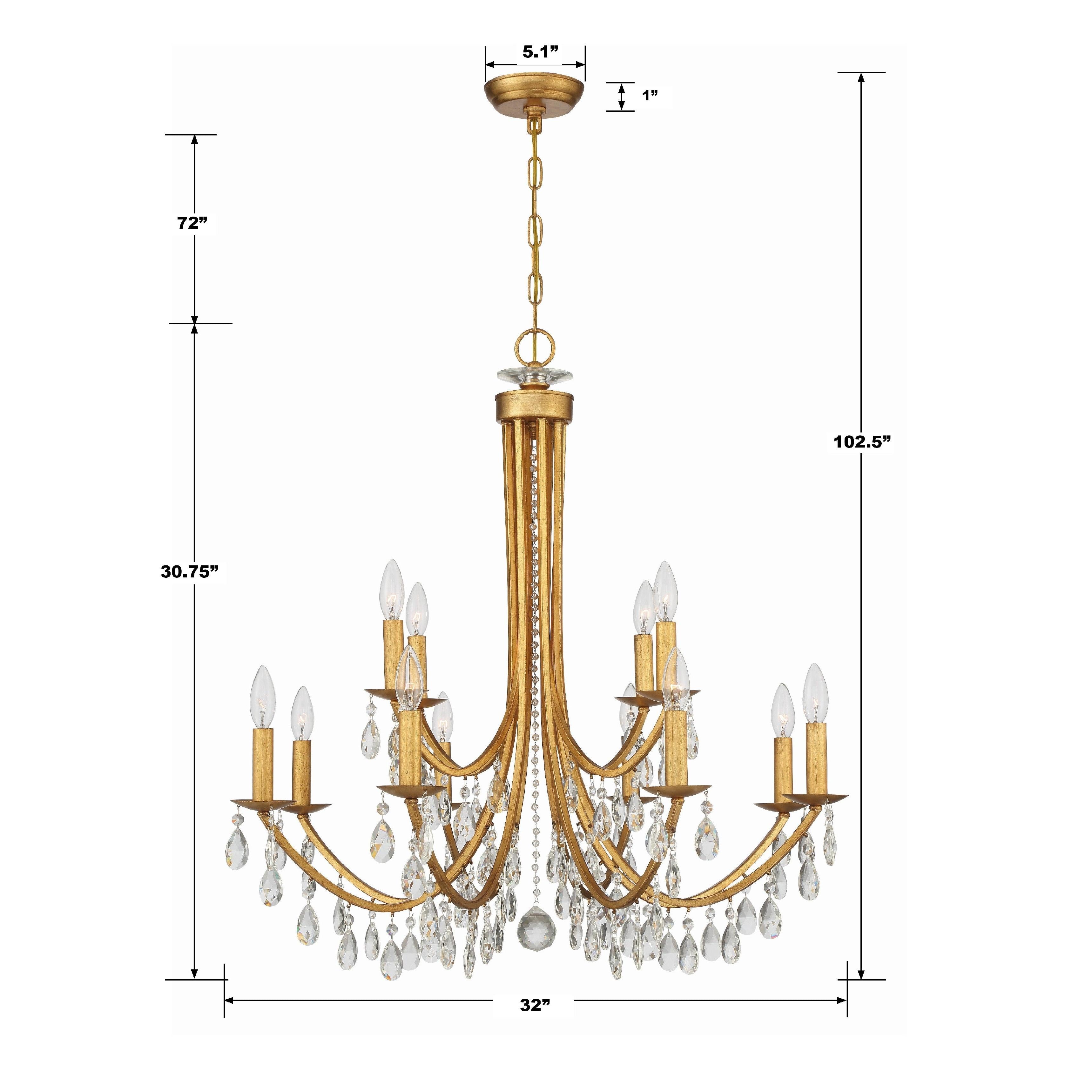 Crystorama Bridgehampton 8829-GA-CL-MWP – 32 Inch – 12 Light – Chandelier – Clear Crystal – Antique Gold – Dry Rated