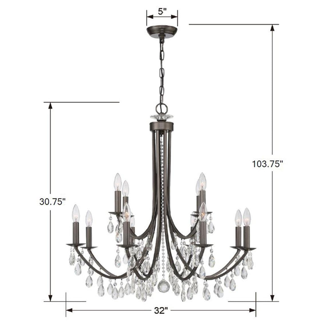 Crystorama Bridgehampton 8829-VZ-CL-MWP – 32 Inch – 12 Light – Chandelier – Clear Crystal – Vibrant Bronze – Dry Rated