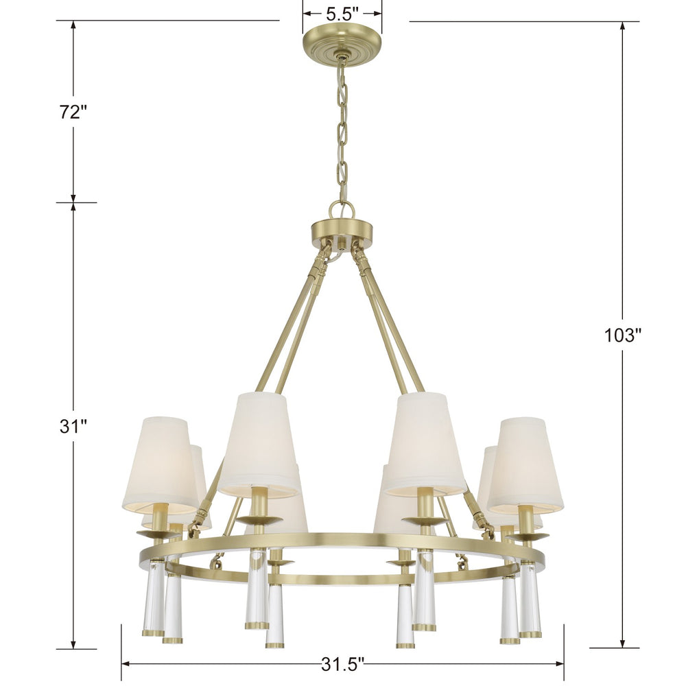 Crystorama 8867-AG Baxter 8 Light Chandelier, UL Dry Rated, Antique Aged Brass