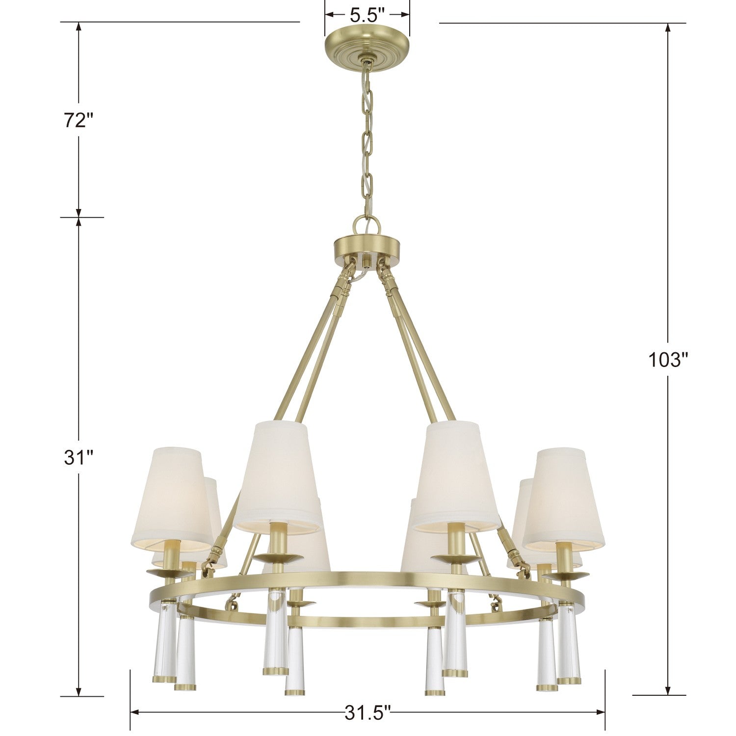 Crystorama Baxter 8867-AG – 31.5 Inch – 8 Light – Chandelier – Aged Brass – Dry Rated