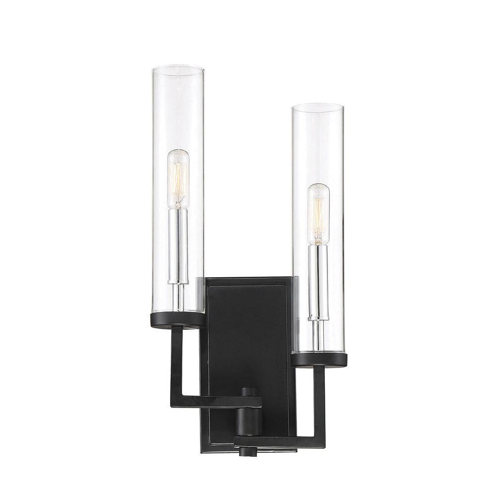 Folsom 2-Light Adjustable Wall Sconce in Matte Black with Polished Chrome Accents