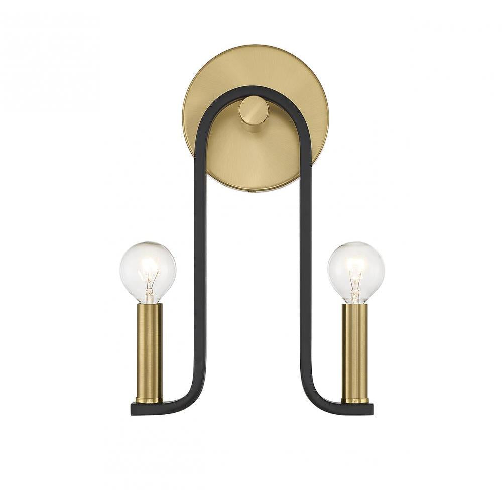 Archway 2-Light Wall Sconce in Matte Black with Warm Brass Accents