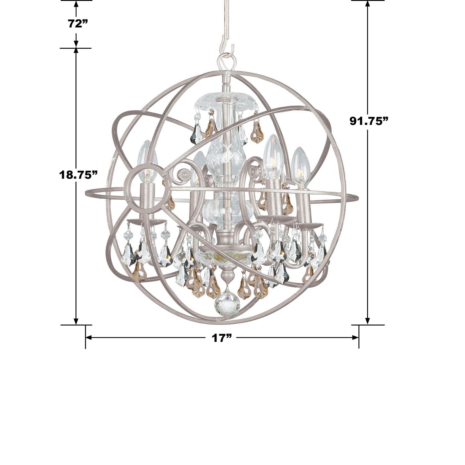 Crystorama Solaris 9025-OS-GS-MWP – 17 Inch – 4 Light – Chandelier – Olde Silver – Damp Rated